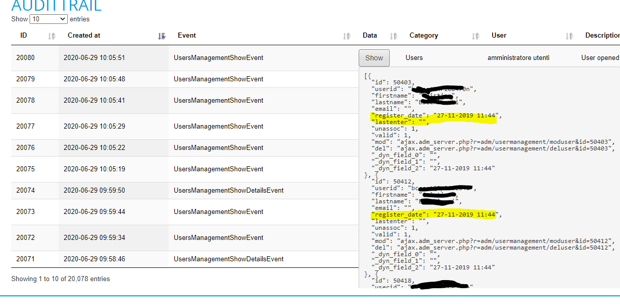 audittrail log details screenshot